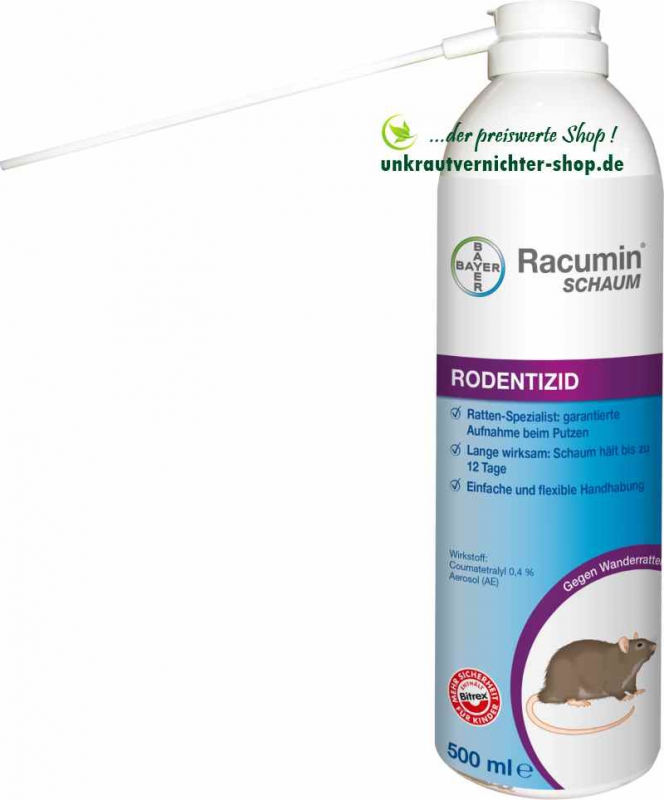 Racumin Schaum - Bayer 500ml (Comatetralyl 0,4%) EMPFEHLUNG:  Unterstützendes zusätzliches Mittel zu Standardköder